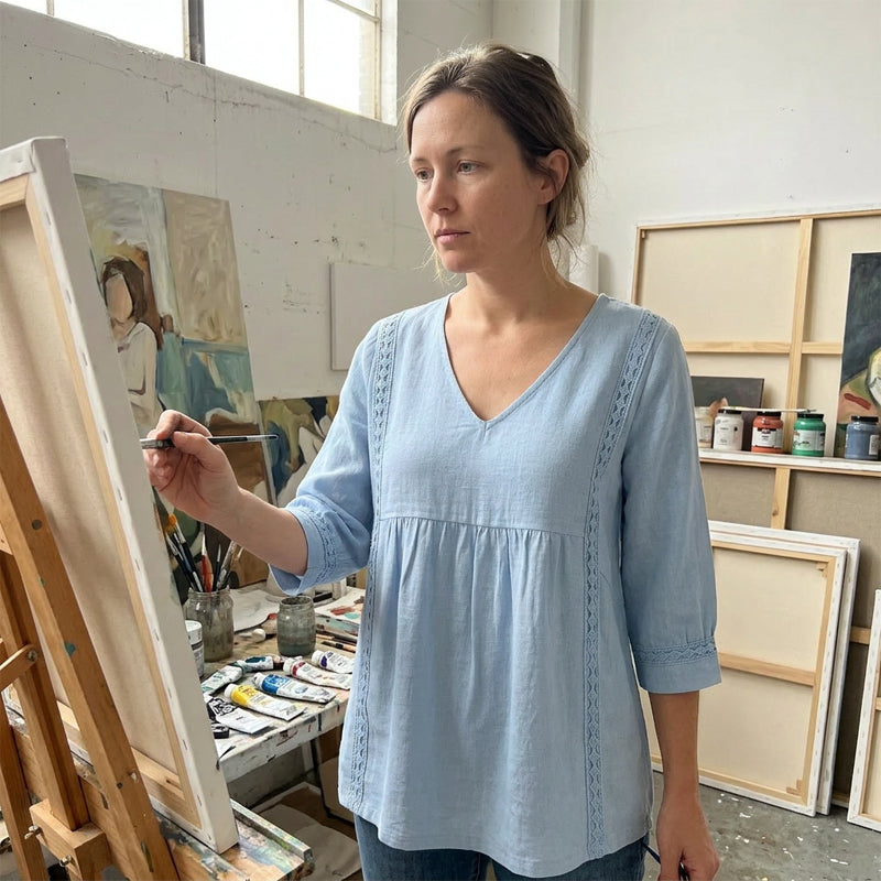 Élise – Blouse fluide à dentelle