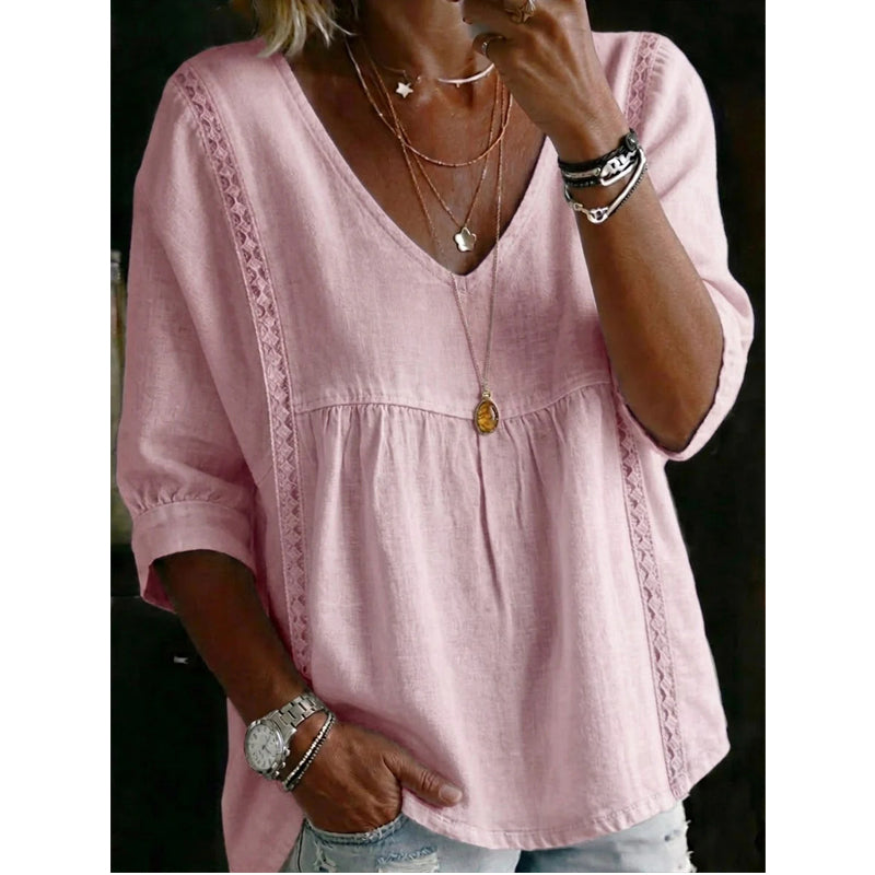 Élise – Blouse fluide à dentelle