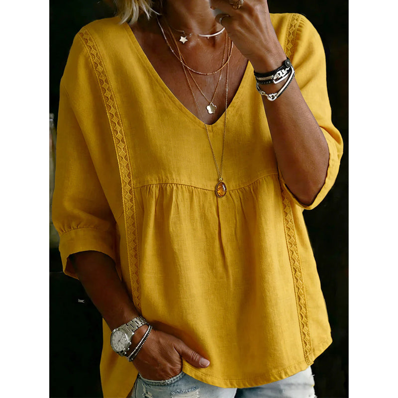 Élise – Blouse fluide à dentelle