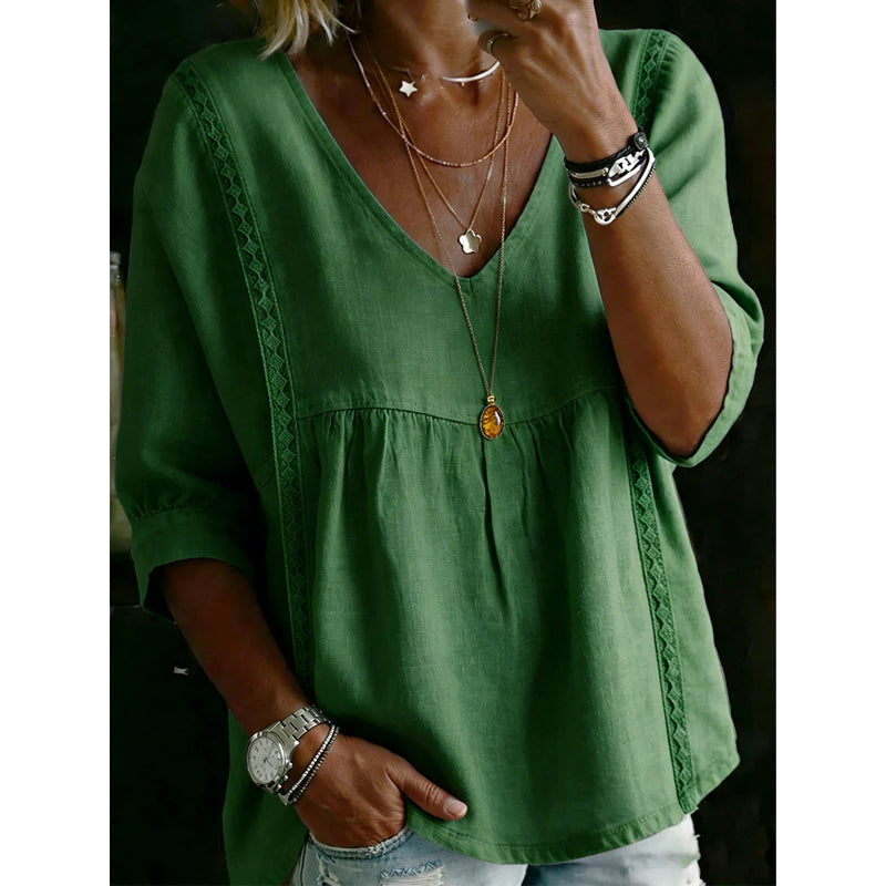 Élise – Blouse fluide à dentelle