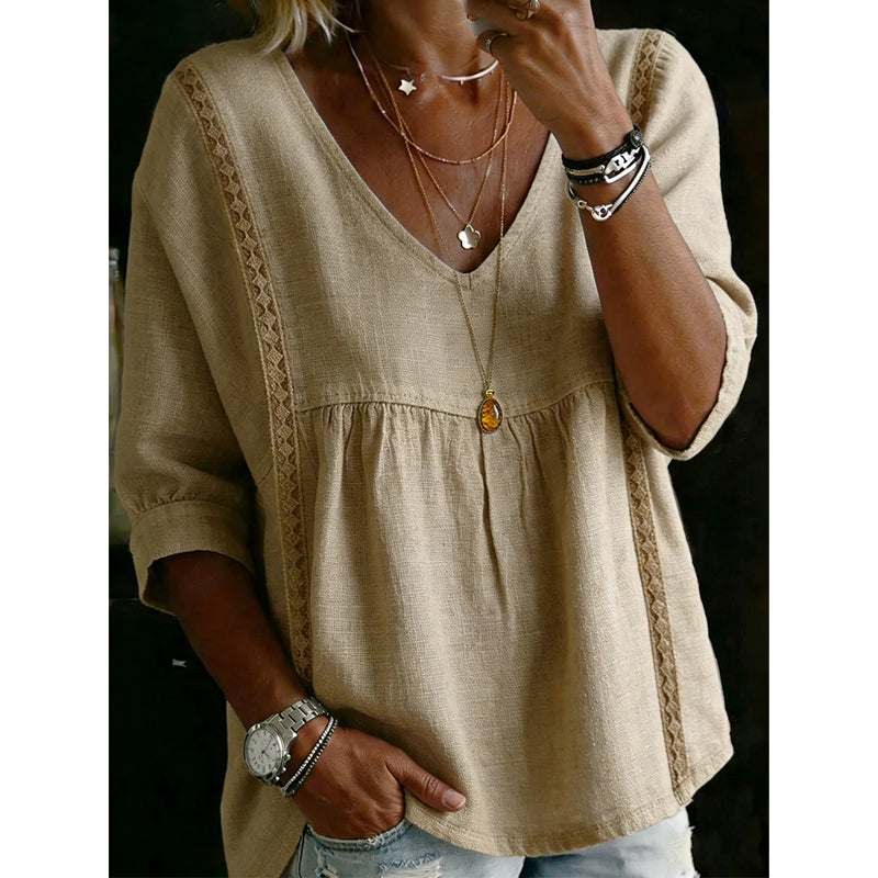 Élise – Blouse fluide à dentelle