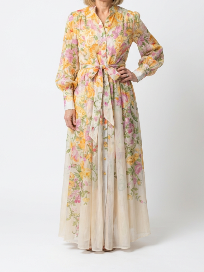 Cressida | Robe maxi longue à manches longues en voile floral