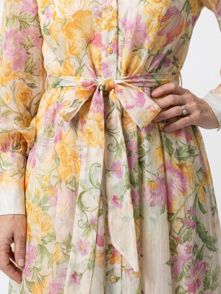 Cressida | Robe maxi longue à manches longues en voile floral