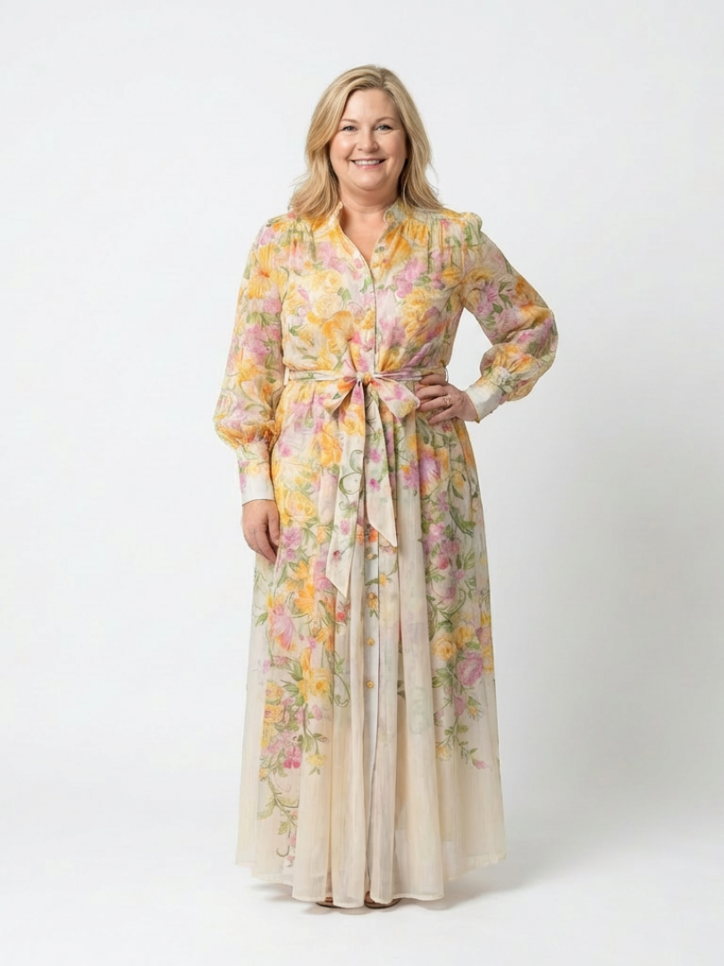 Cressida | Robe maxi longue à manches longues en voile floral
