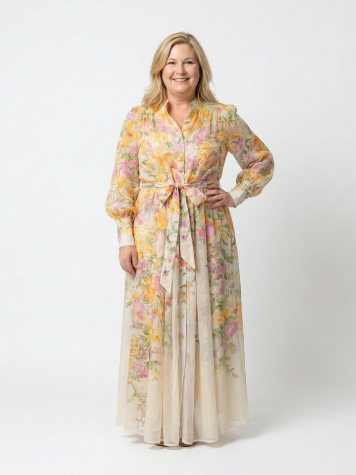 Cressida | Robe maxi longue à manches longues en voile floral