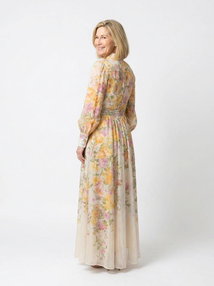 Cressida | Robe maxi longue à manches longues en voile floral