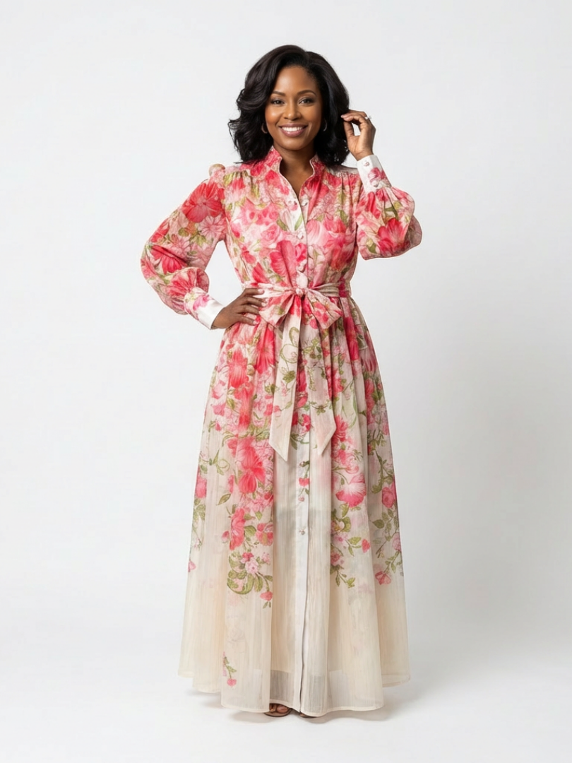 Cressida | Robe maxi longue à manches longues en voile floral