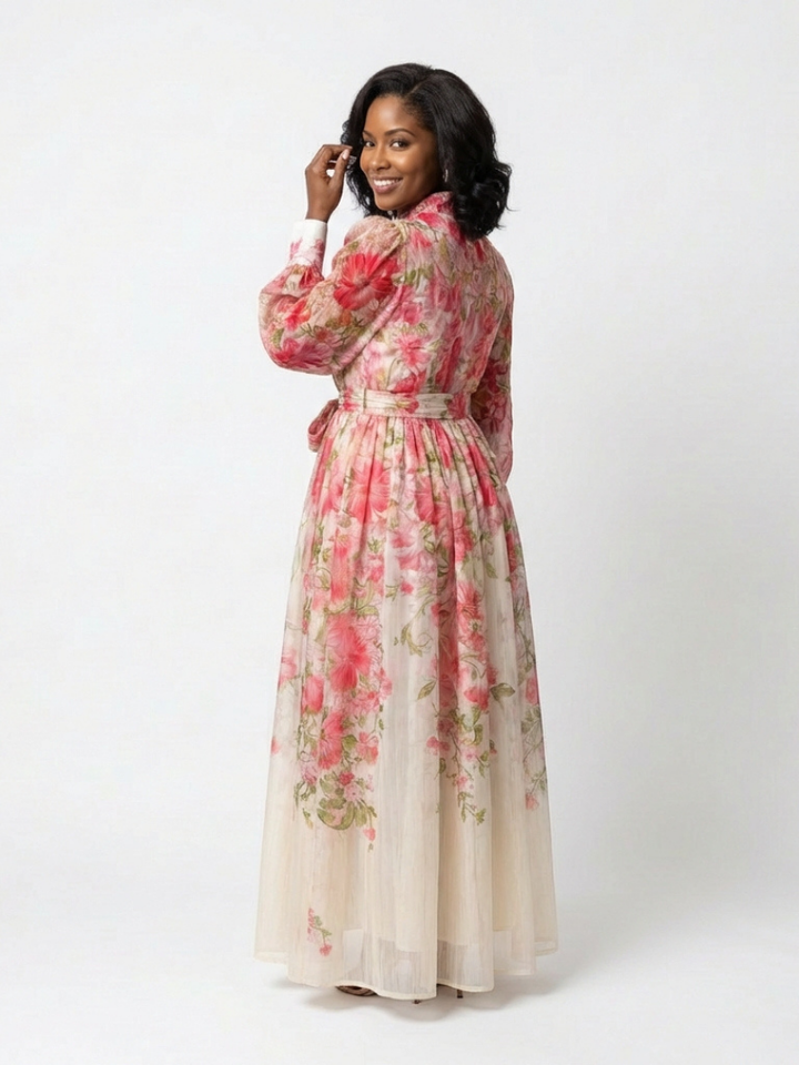 Cressida | Robe maxi longue à manches longues en voile floral