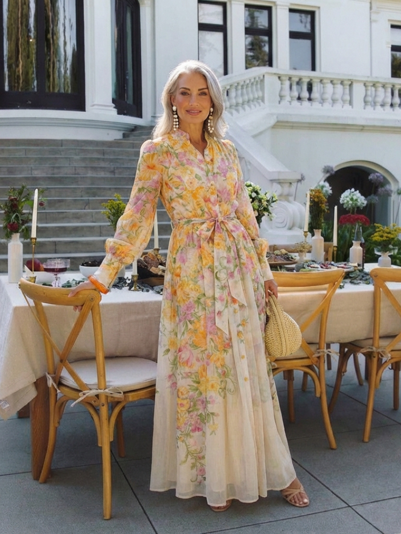 Cressida | Robe maxi longue à manches longues en voile floral