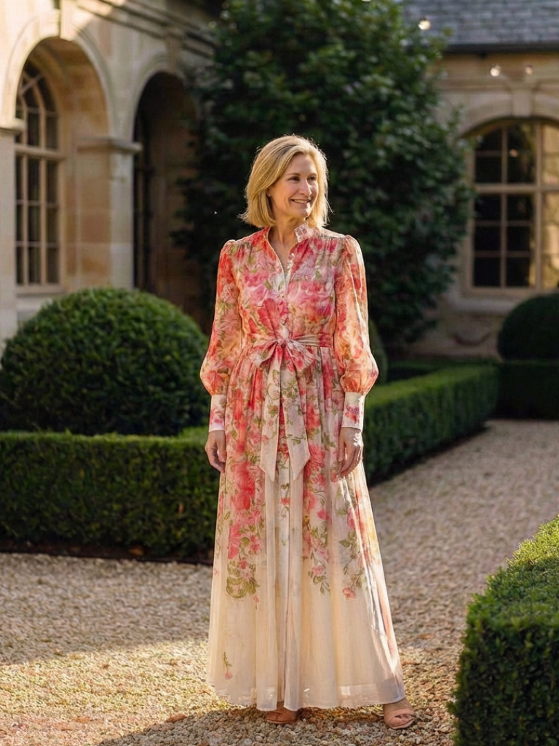 Cressida | Robe maxi longue à manches longues en voile floral